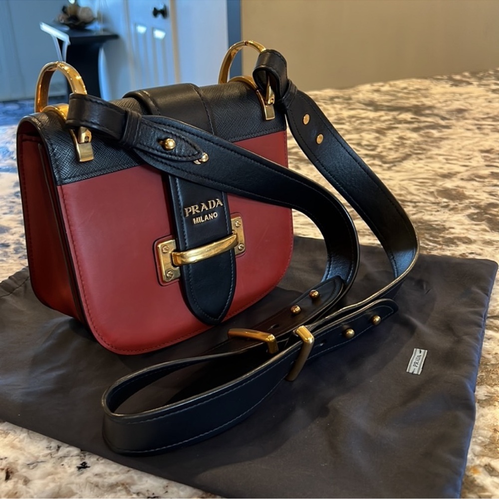 Prada burgundy and Black Crossbody Bag with Gold Accents